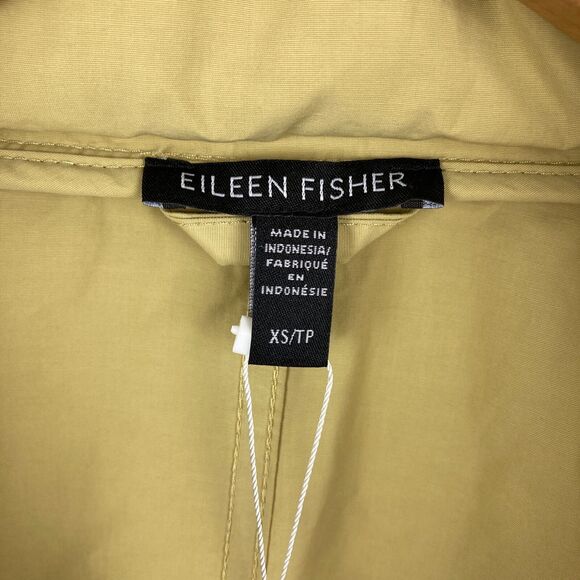 NWT Eileen Fisher Stand Collar Hidden Hood Cotton Blend Coat in Straw WMS XS - Picture 5 of 13